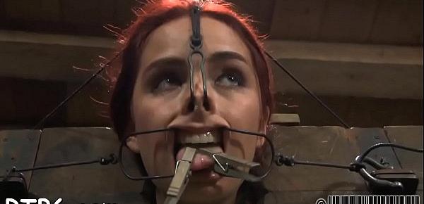  Gagged hotty with clamped nipples gets wild fun